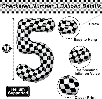 40 Inch Checkered Number 15 Balloon, Foil Helium Birthday Decoration | 40" - Image 3