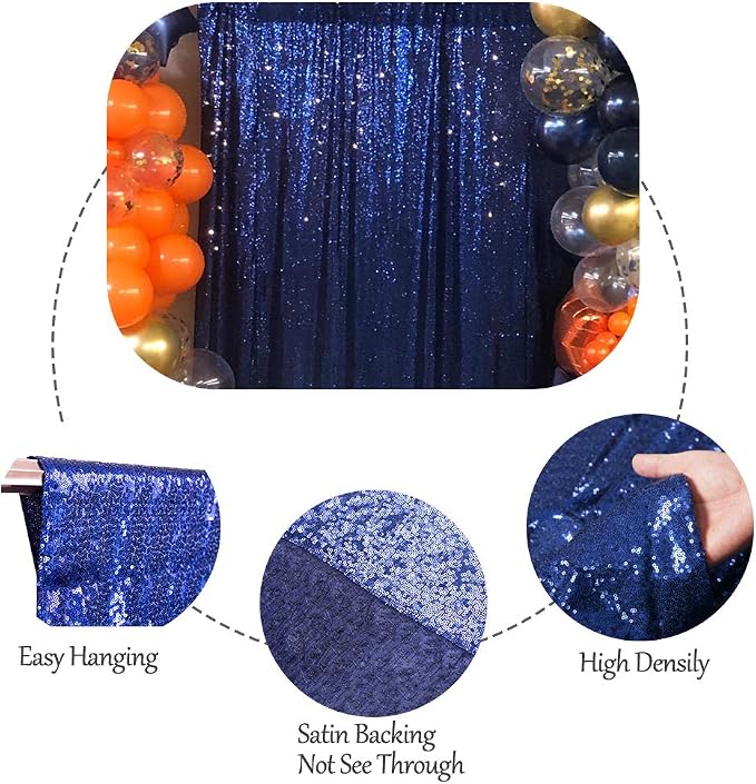 SquarePie 8x10ft Navy Blue Sequin Backdrop, High Density Non-Transparent - Image 8