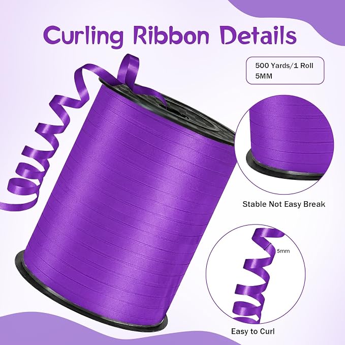 500 Yards Curling Ribbon，Purple Balloon String Ribbon，for Gift Wrapping，Party - Image 2
