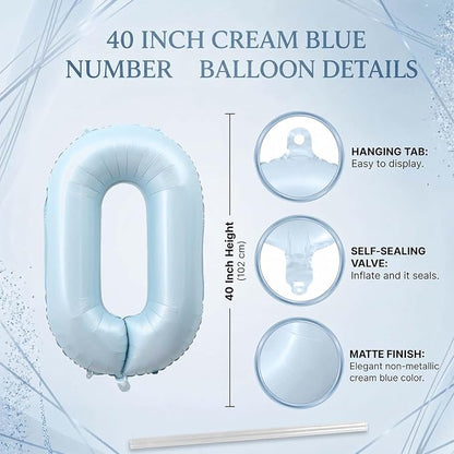 Baby Blue Number 10 Balloon 40 Inch, Sky Pastel Foil Set Party Supplies | Chic - Image 4