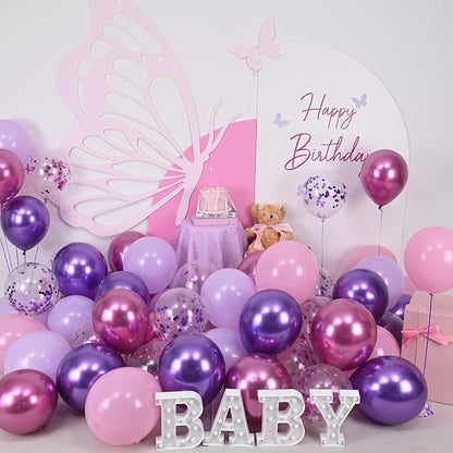 Purple Pink Balloons, 60 Packs 12 Inch Metallic Purple Pink Confetti Balloons - Image 6