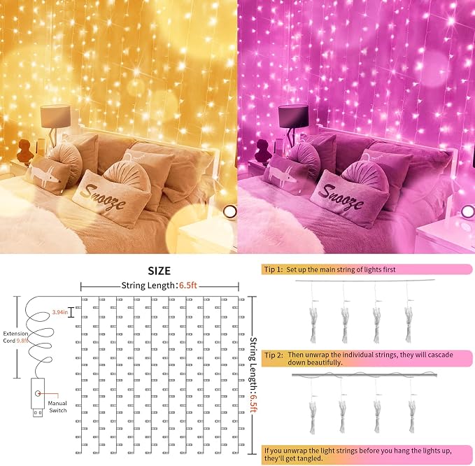 Color Changing Curtain Lights, 200 Led 6.5ft x 6.5ft Hanging String Lights - Image 4