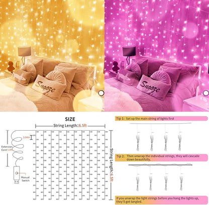 Color Changing Curtain Lights, 200 Led 6.5ft x 6.5ft Hanging String Lights - Image 4