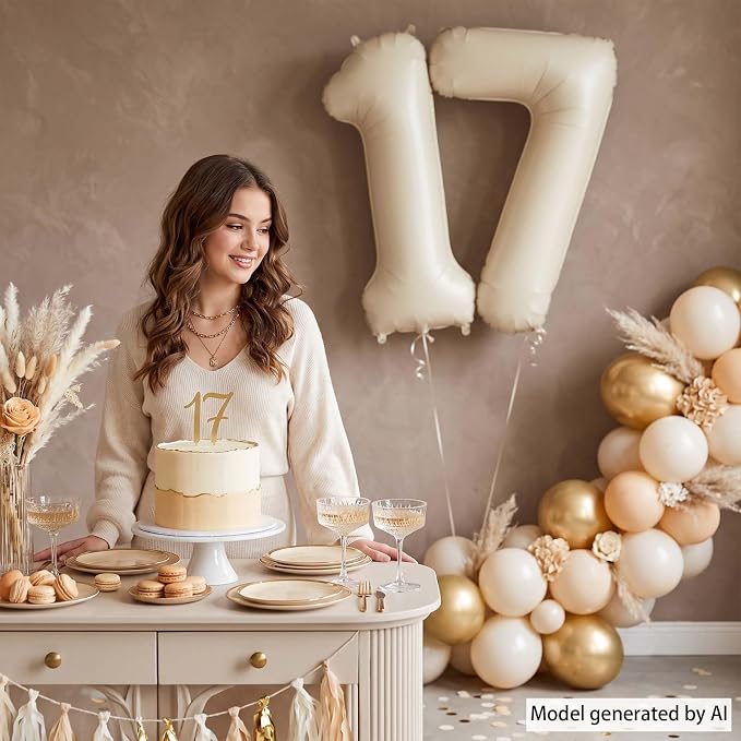 Cream Number 17 Balloon 40 Inch, Foil Numeral - Image 2