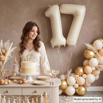 Cream Number 17 Balloon 40 Inch, Foil Numeral - Image 2
