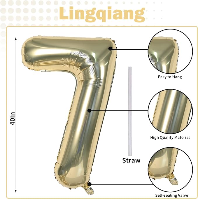 Champagne Gold Number 17 Foil Balloons, 40 Inch Giant Gold 17th Birthday - Image 2