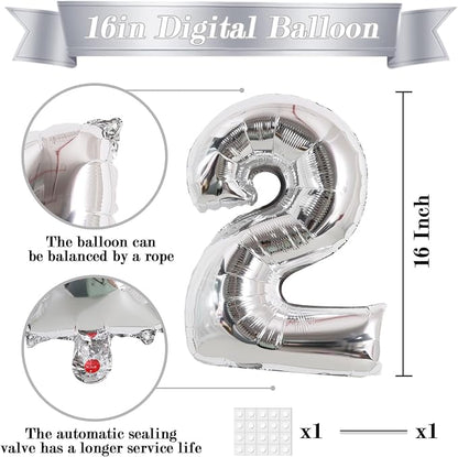 TONIFUL 16 Inch 10 Pcs Fat Silver 0-9 Birthday Number Balloons | Small Custom - Image 2