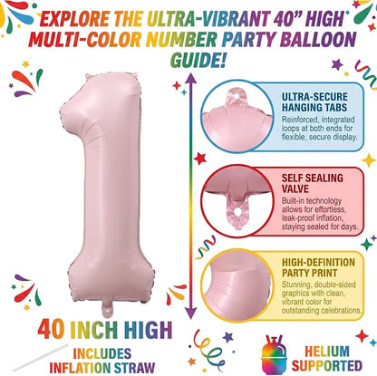 40 Inch Blush Pink Foil Number 1 Balloon - Image 2