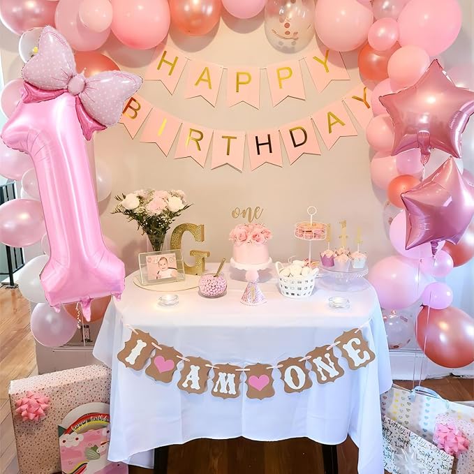 40 inch Number 5 Balloon with Bow Pink Happy Birthday Jumbo Number Balloon - Image 6