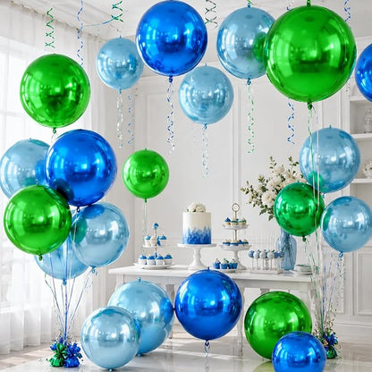 Blue and Green Round Foil Balloons, Metallic Light Blue and Green Foil Baloon - Image 6