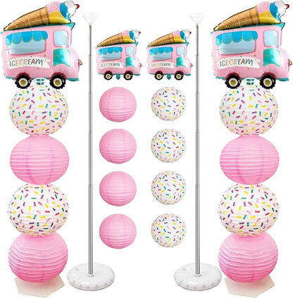 Ice Cream Balloon Stand &Paper Lantern 2 Sets 5ft Reusable Metal Telescopic | by Unknown