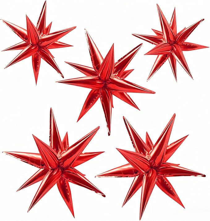 Red Star Foil Balloons Explosion 12 Point Spike Baloons Large Mylar Balloon by BOMSI