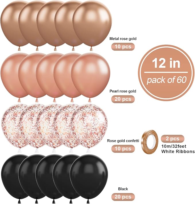 Rose Gold Balloons Set, Baby Shower, Wedding Party Decoration - Image 2