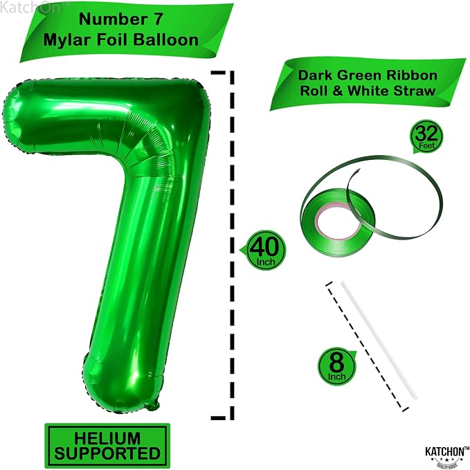 KatchOn Dark Green Number 7 Balloon 40 Inch, 7th Birthday Balloon | Happy - Image 2