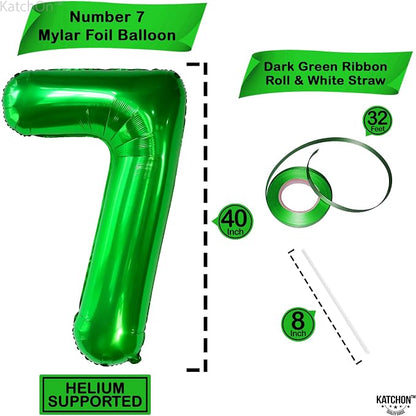 KatchOn Dark Green Number 7 Balloon 40 Inch, 7th Birthday Balloon | Happy - Image 2