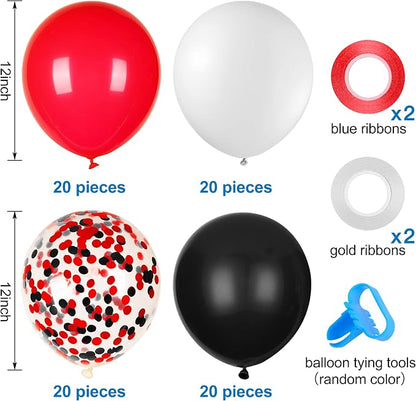 80Pcs Red White and Black Latex Balloons - Image 3