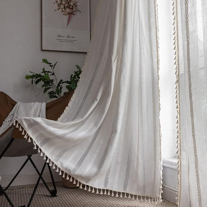 Boho Curtains Embroidery Linen Curtains 108 Inches Long 2 Pannels by BCLBUSTE
