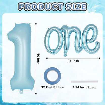 2 Pcs One Balloon Set, 40 Inch Number 1 Balloon and 41 Inch Script Letter One - Image 2