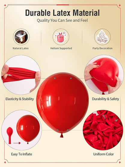 Red and Gold Balloons 60 Pcs 12 Inch Red Burgundy Latex Metallic Gold Confetti - Image 4