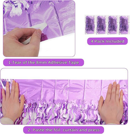 4 Pack Sparkle Wavy Purple Tinsel Curtain Party Backdrop - Image 3