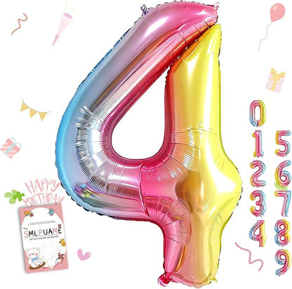 40 Inch Number Balloons 0-9 Rainbow Gradient Large Number 4 Balloons, Digital by Smlpuame