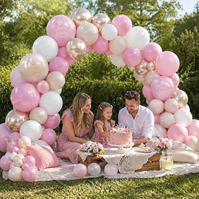 Dusty Pink Beige Gold Birthday Balloons - Image 6