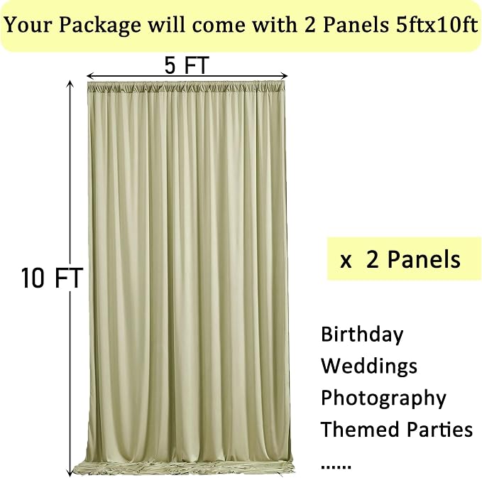 10ft x 10ft Wrinkle Free Sage Green Backdrop Curtains - Image 6