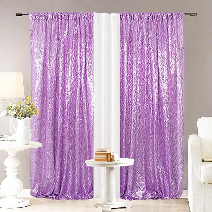Eternal Beauty Lavender Sequin Backdrop Curtains, 2 Panels 2x8FT | 3mm Sparkle - Image 4