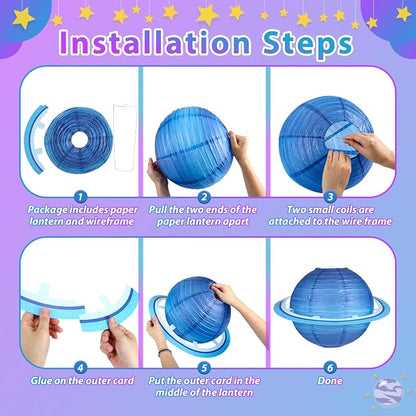 8 PCS Planet Paper Lanterns, 12 Inch Outer Space Party Decorations, Solar - Image 4