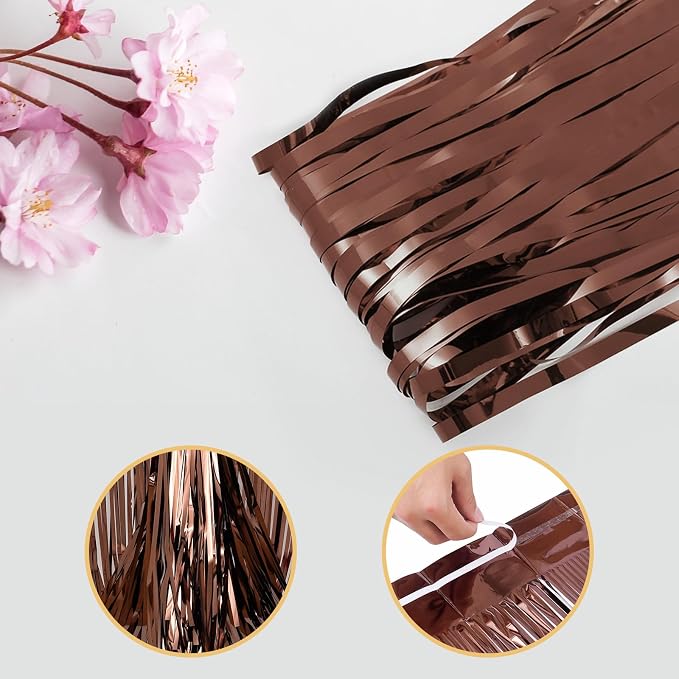10 Pack Brown Backdrop Curtain 3.2ft x 8.2ft Metallic Tinsel Foil Fringe - Image 4