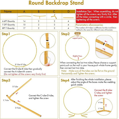 Nisoger 6.6FT Round Backdrop Stand, Circle Gold Balloon Wedding Arch Frame | - Image 8