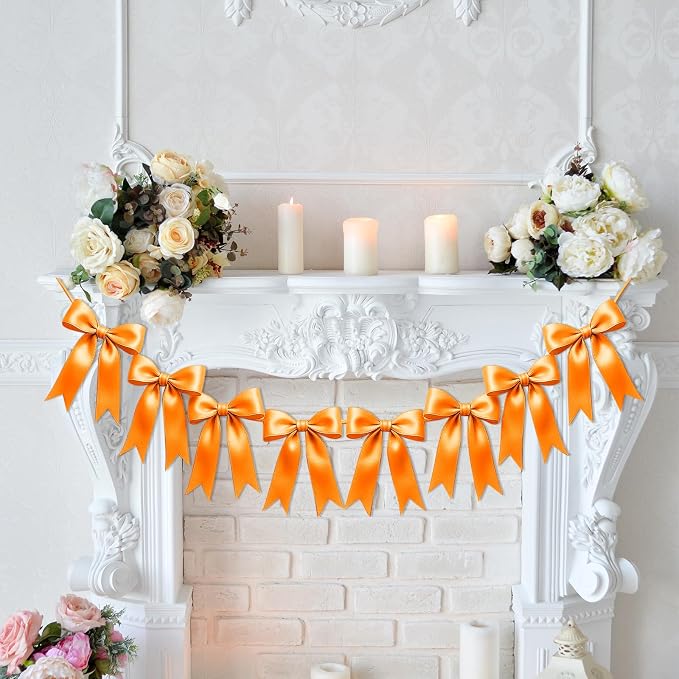 2 Strings of 16PCS Golden Yellow Bow Garlands Banner Decoration, Pre-Strung - Image 5