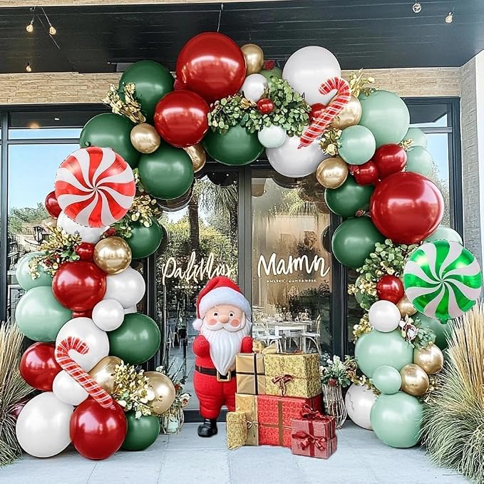 Christmas Balloon Arch Kit, Double Stuffed Red Green White Pearl Balloon - Image 8