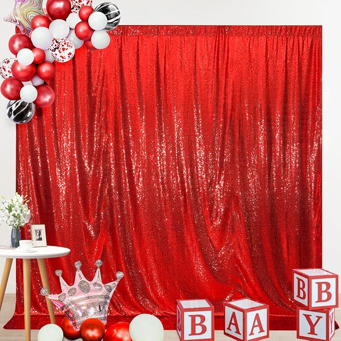 SquarePie 8x10ft Red Sequin Backdrop, High Density Non-Transparent Glitter - Image 7