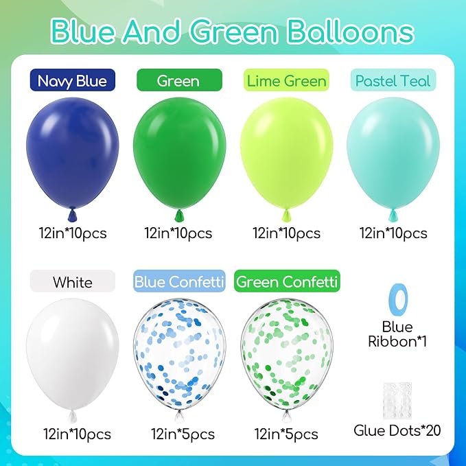 60pcs 12inch Blue and Green Balloons - Image 2
