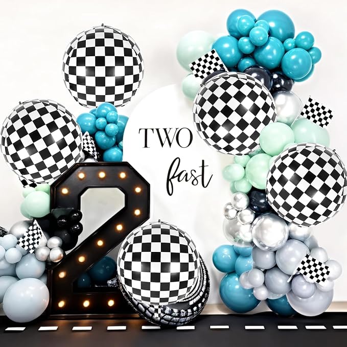 12 Pcs Checkered Balloons, 22 Inch Checkered Round Foil Balloons - Image 3