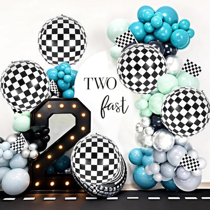 12 Pcs Checkered Balloons, 22 Inch Checkered Round Foil Balloons - Image 3