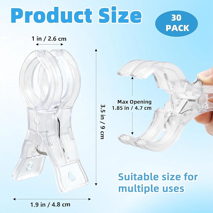 30 Pcs Large Balloon Clips, 3.5" Transparent Heavy Duty Spring Clips - Image 2