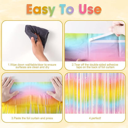 Voircoloria Pastel Foil Fringe Backdrop Curtains, 3 Pack | Tinsel Streamers - Image 4