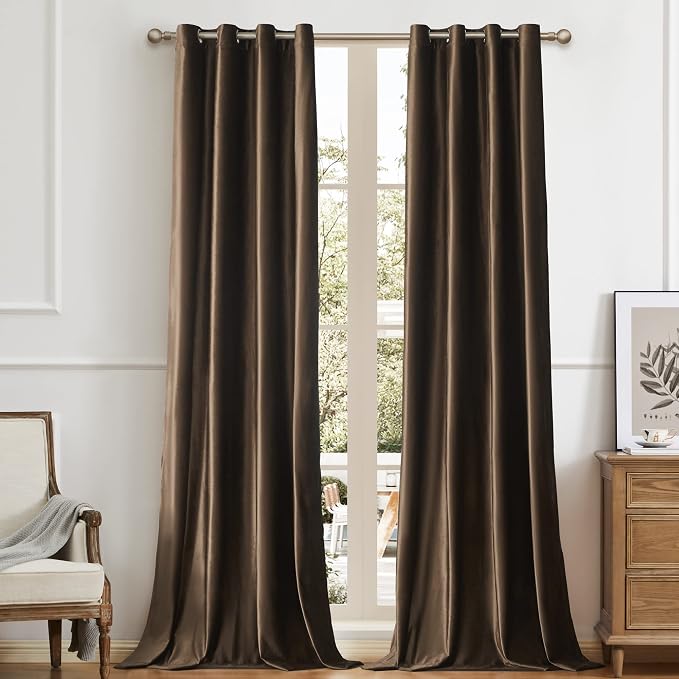 BULBUL Velvet Brown Grommet Blackout Curtains 72 inch by ModernShinyVelvetCurtains
