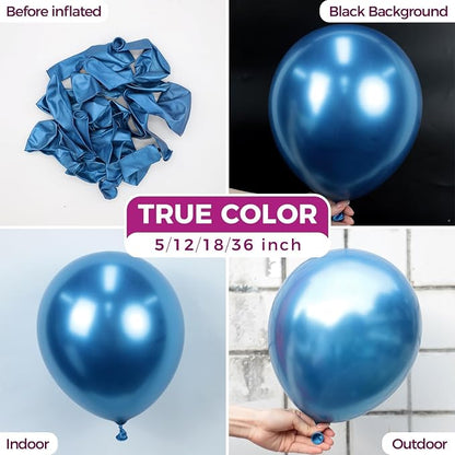 Bezente Metallic Blue Latex Party Balloons 100 Pack 12 inch | Chrome Blue - Image 2