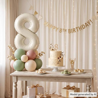 Cream Number 8 Balloon 40 Inch, Foil Numeral - Image 7