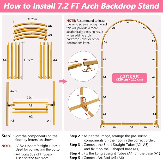 Metal Arch Backdrop Stand, 7.2FT+6FT Wedding Arches Frame, Balloon Arch Backdrop - Image 8