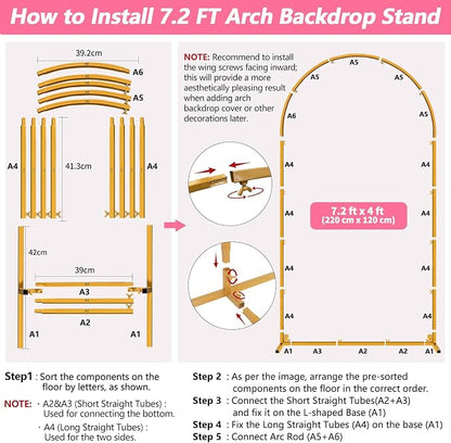 Metal Arch Backdrop Stand, 7.2FT+6FT Wedding Arches Frame, Balloon Arch Backdrop - Image 8
