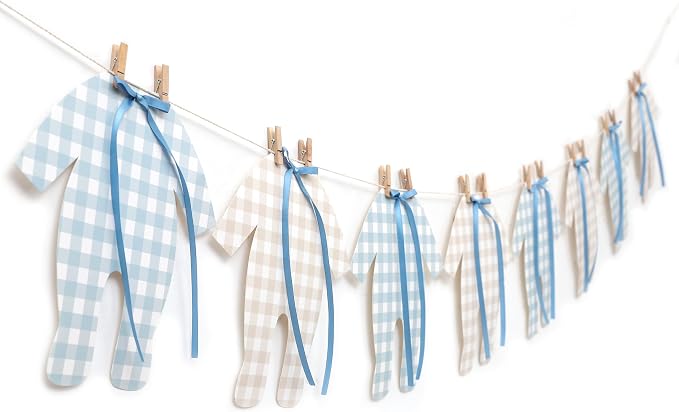 Blue and Cream Baby Onesie Garland – 8 PCS Big Size Baby Shower Banner - Image 8