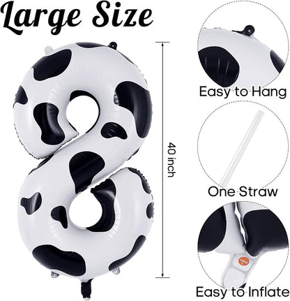 Cow Print Number 8 Balloon, Large 40 Inch Cow Number Birthday Balloons - Image 3