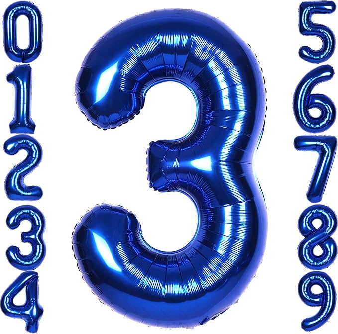 40 Inch Navy Blue Big Number 3 Balloon 0-9 Large Helium | Royal Blue 3rd by SULALABOO