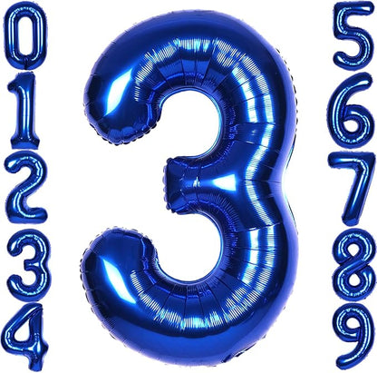 40 Inch Navy Blue Big Number 3 Balloon 0-9 Large Helium | Royal Blue 3rd by SULALABOO