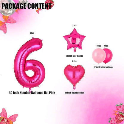 40 Inch Number Balloons Hot Pink 6 Cowgirl Pink 6th Birthday Decor 9 Pcs | - Image 2