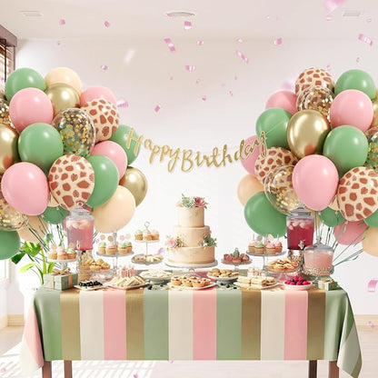 12inch Safari Balloons with Green Pink Nude Metallic Gold Confetti Balloons | - Image 6